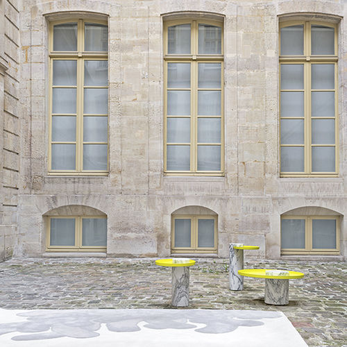 Table d'appoint design original - SALUTE - LA CHANCE - en marbre / en cuivre / en métal chromé