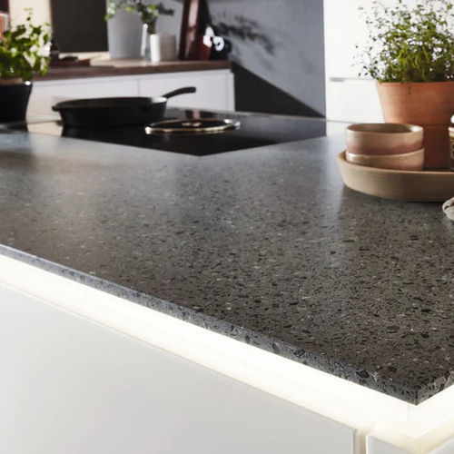 Plan de travail en quartz - nobilia - d'intérieur / gris / à bords droits