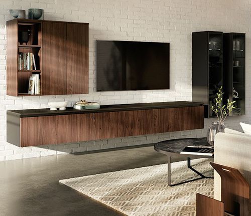 Ensemble TV mural contemporain - Riva - nobilia - en bois / avec étagères / avec rangement intégré
