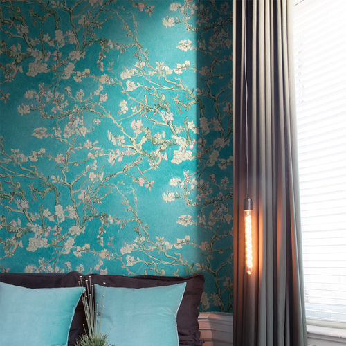 Papier peint contemporain - TURQUIOSE BLOSSOMING ALMOND TREES R2788 - WALLS REPUBLIC - en tissu / à motif floral / chinoiserie