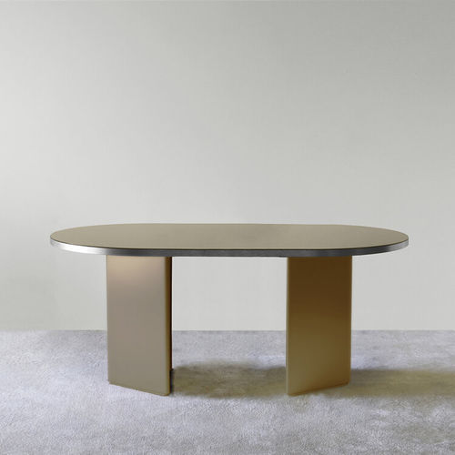 Table à manger contemporaine - BRANDY - L - ENO STUDIO - en verre / avec piètement en bois / ronde