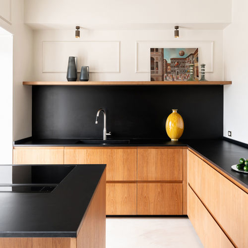 Cuisine contemporaine - G180, D90 - TM Italia - en bois / avec îlot / en L