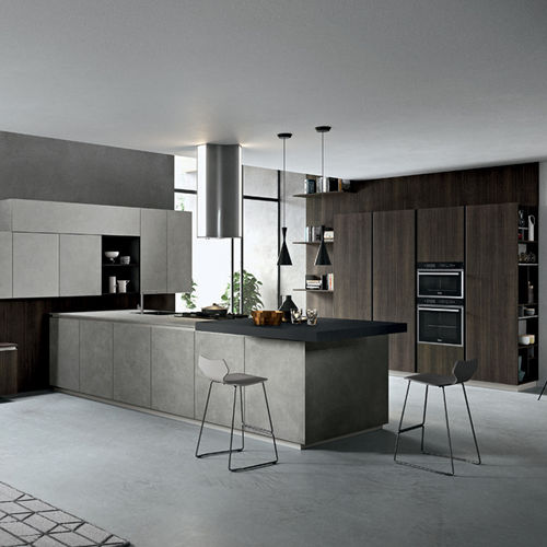 Cuisine contemporaine - PLAY - DIBIESSE - en placage de bois / en bois laqué / avec îlot