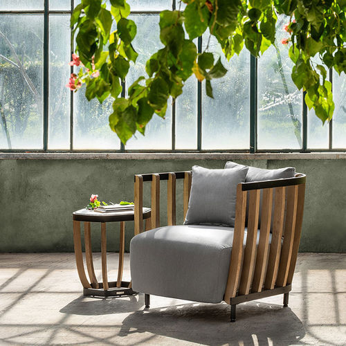 Fauteuil contemporain - Swing - Ethimo - en tissu acrylique / en teck / en aluminium