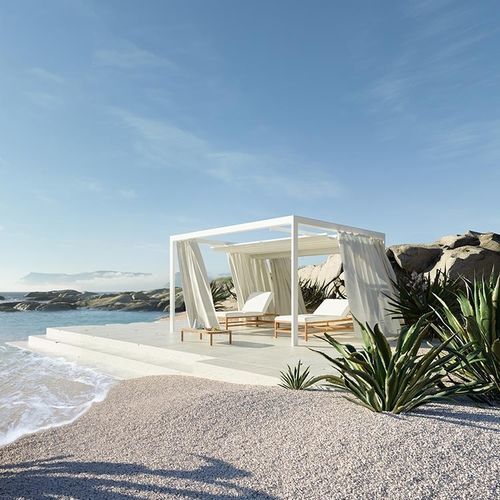 Pergola autoportée - Eivissa  - Ethimo - en teck / en aluminium / face en verre trempé