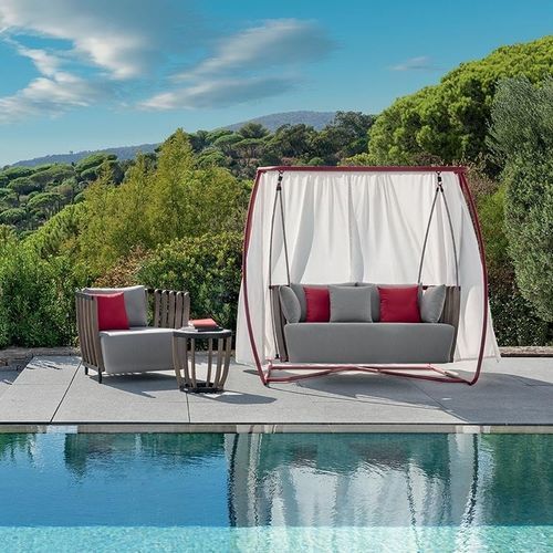 Balancelle de jardin en tissu acrylique - Swing - Ethimo - en teck / en aluminium / autoportante