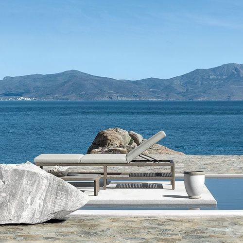 Bain de soleil contemporain - Grand Life - Ethimo - en tissu acrylique / en polypropylène / en teck