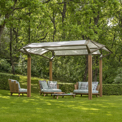 Pergola autoportée - Cosmo - Ethimo - en teck / en aluminium / couverture en toile