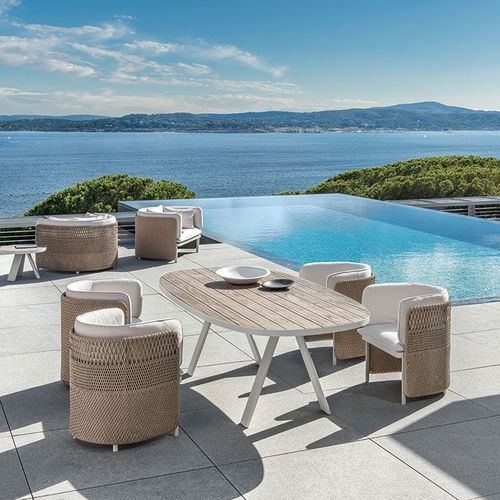 Chaise contemporaine - Esedra - Ethimo - d'extérieur / en tissu acrylique / en osier