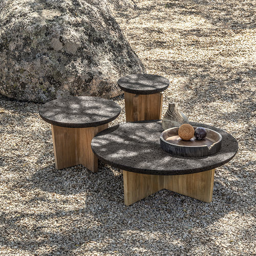 Table basse contemporaine - Cross - Ethimo - en verre / en liège / avec piètement en teck