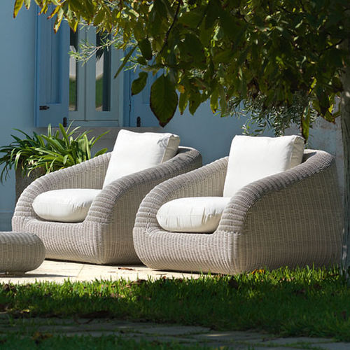 Fauteuil contemporain - Phorma - Ethimo - en tissu acrylique / en résine tressée / avec coussin amovible