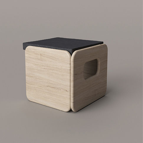 Tabouret contemporain - POUF - karakter - en cuir / avec piètement en bois / noir