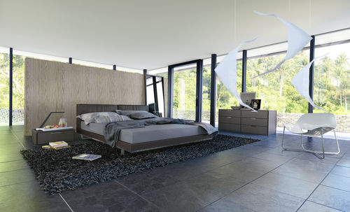Lit double - BROOME - CAL KING - MODLOFT - contemporain / avec tête de lit tapissée / en cuir