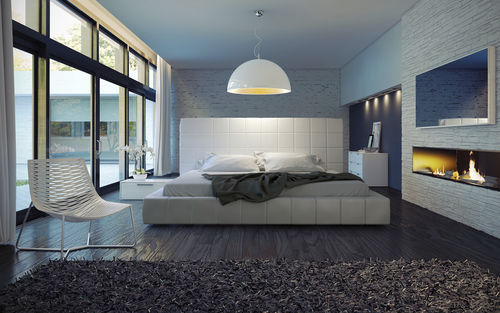 Lit double - THOMPSON - KING - MODLOFT - contemporain / tapissé / en cuir