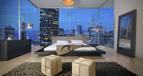 Lit double - WORTH - QUEEN - MODLOFT - contemporain / avec tables de chevet / en noyer