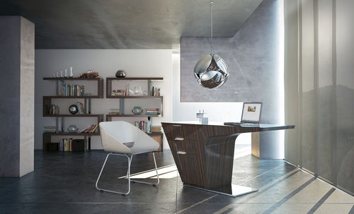 Bureau contemporain - MERCER - MODLOFT - en wengé / piétement en panneaux