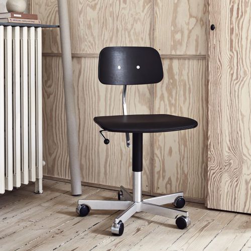 Chaise de travail en métal - 2533 - Engelbrechts - en cuir / en bois / piètement étoile