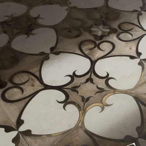 Parquet massif - NESEA - Parchettificio Toscano Srl - en chêne / avec incrustations en marbre / satiné