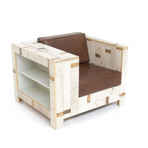 Fauteuil contemporain - ENORMOUS  - piet hein eek - en cuir / en contreplaqué / bois