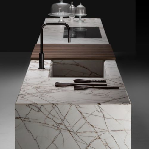 Îlot de cuisine en marbre - KU45 STRIP - Key cucine - en métal laqué / bois / en noyer