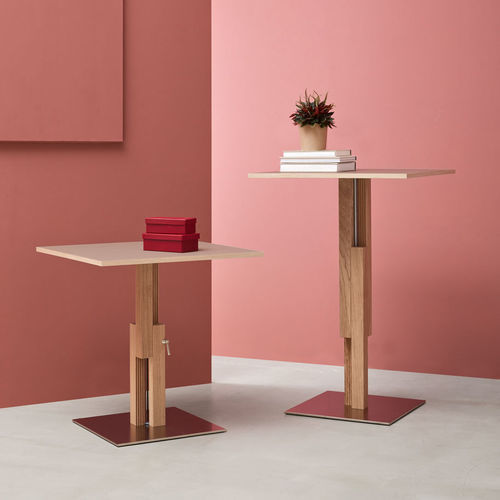 Table bistrot contemporaine - BST7070E S16 E04 - Sculptures Jeux - en stratifié / en chêne / avec piètement en acier inoxydable