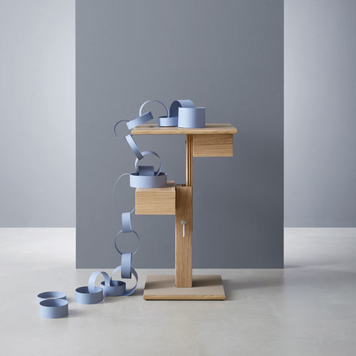 Table de chevet design scandinave - Nuit - Sculptures Jeux - en chêne / en stratifié / avec piètement en chêne