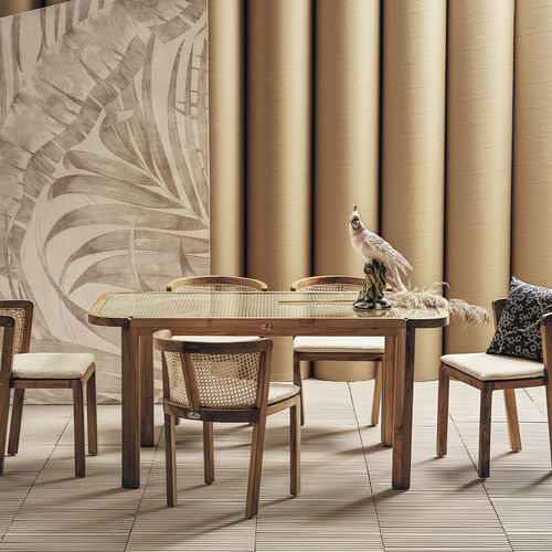 Table à manger contemporaine - DUAL - Il Giardino di Legno - en rotin / en verre / avec piètement en teck