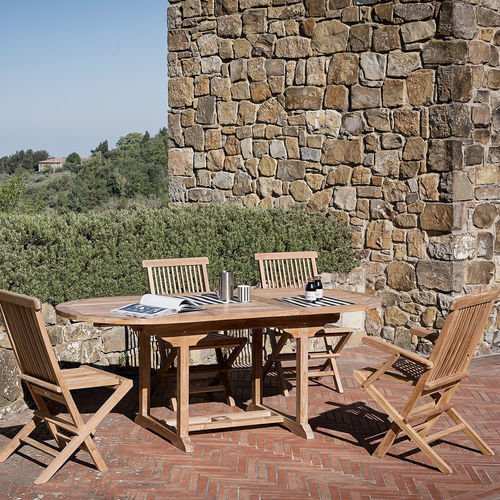 Table à manger classique - Ulisse – Classica - Il Giardino di Legno - en teck / avec piètement en teck / ovale