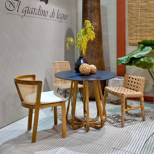 Table à manger contemporaine - Emily - Il Giardino di Legno - en ardoise / avec piètement en teck / ronde