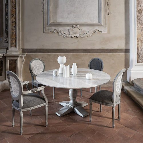Table à manger contemporaine - Mozaic - Il Giardino di Legno - en marbre / avec piètement en teck / ronde