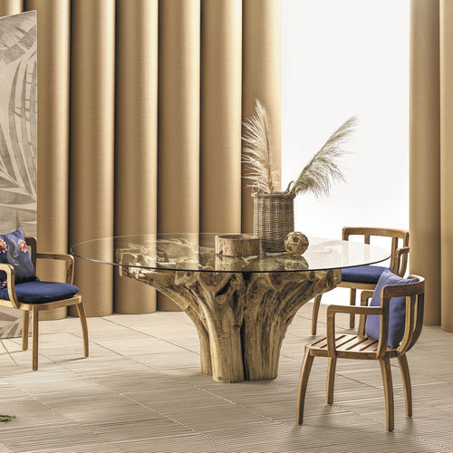 Table à manger design original - Radice - Il Giardino di Legno - en verre / avec piètement en bois / ronde