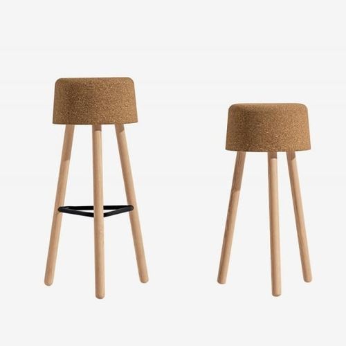 Tabouret de bar contemporain - BOMBETTA - DISCIPLINE - en liège / avec piètement en frêne / 3 pieds