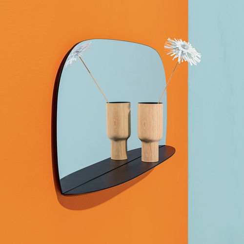 Miroir mural - LINKING RINGS - DISCIPLINE - contemporain / en chêne / noir