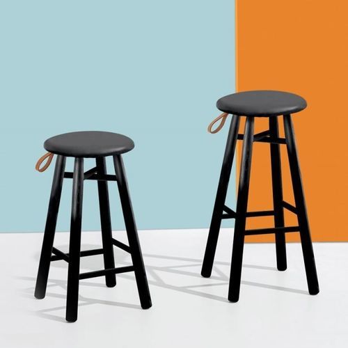 Tabouret de bar contemporain - TAG  - DISCIPLINE - en cuir / en laine / avec piètement en frêne