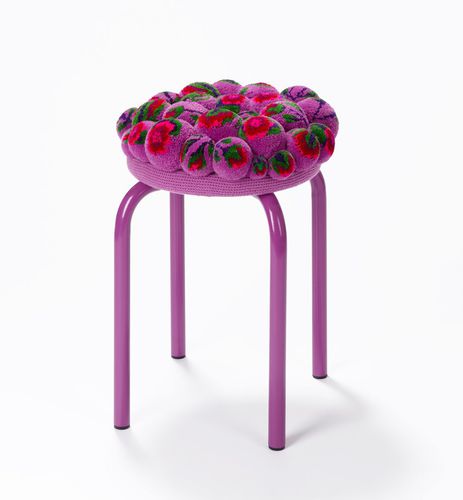 Tabouret contemporain - No.3 - MYK Berlin - en mérinos / avec piètement en acier / tapissé