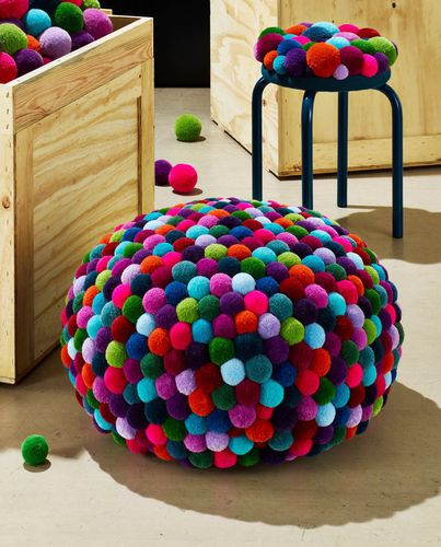 Pouf contemporain - MYK Berlin - en mérinos / rond / fait main