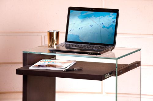 Bureau contemporain - ZEN 7 : LAPTOP - ADENTRO - en chêne / en verre / piétement en panneaux