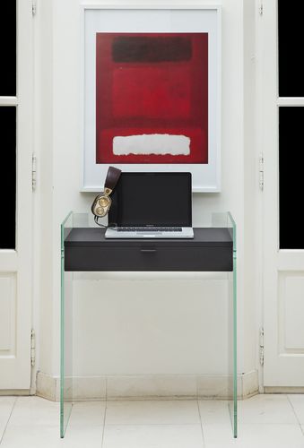 Bureau contemporain - ZEN 13  - ADENTRO - en chêne / en verre / piétement en panneaux