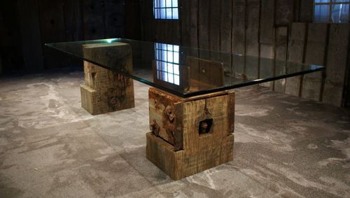 Table contemporaine - UNIKA  - THORS DESIGN - en verre / avec piètement en bois / rectangulaire