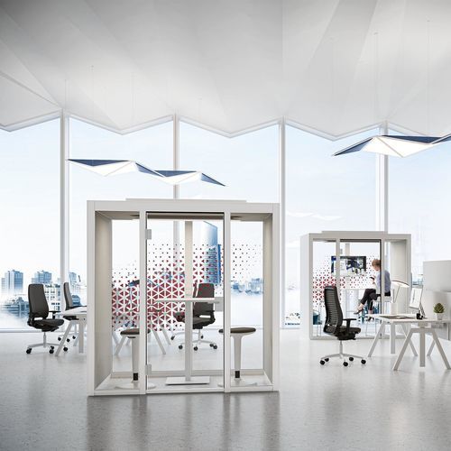 Bureau POD avec éclairage intégré - QUIET.BOX DUO XL - König Neurath - acoustique / avec porte vitrée / avec éclairage LED intégré