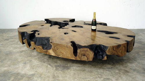 Table basse contemporaine - OVALE - JÉRÔME-ABEL SEGUIN - en bois fossilisé / résidentielle / d'intérieur