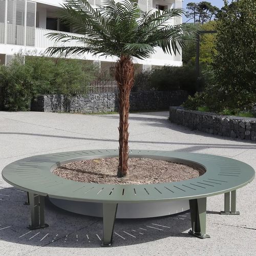 Jardinière en acier galvanisé - IMAGINE - ACCENTURBA - en acier thermolaqué / ronde / avec banc intégré