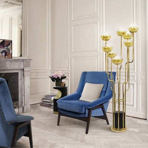 Lampe sur pied - NIKU - BRABBU DESIGN FORCES - en laiton plaqué or / en marbre / contemporaine