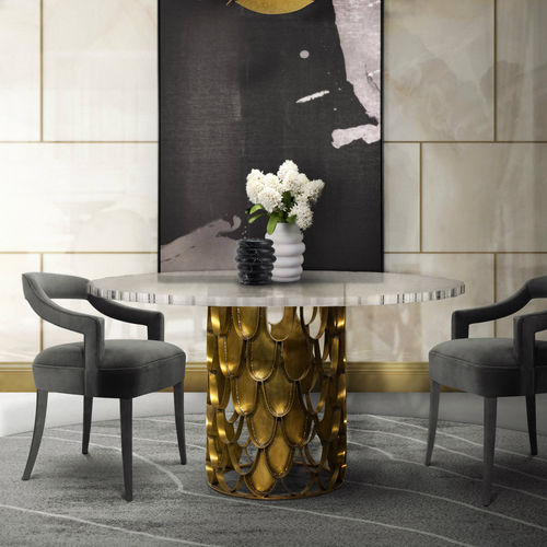 Table à manger contemporaine - KOI  - BRABBU DESIGN FORCES - en acrylique / avec piètement en laiton brossé / ronde