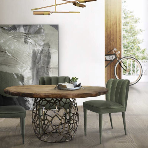 Table à manger contemporaine - APIS - BRABBU DESIGN FORCES - en chêne / avec piètement en laiton / ronde