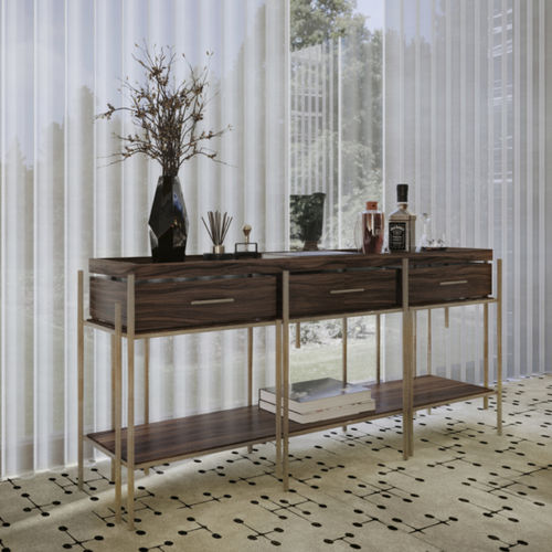 Console contemporaine - CASSIS - BRABBU DESIGN FORCES - en placage de bois / en palissandre / avec piètement en laiton brossé