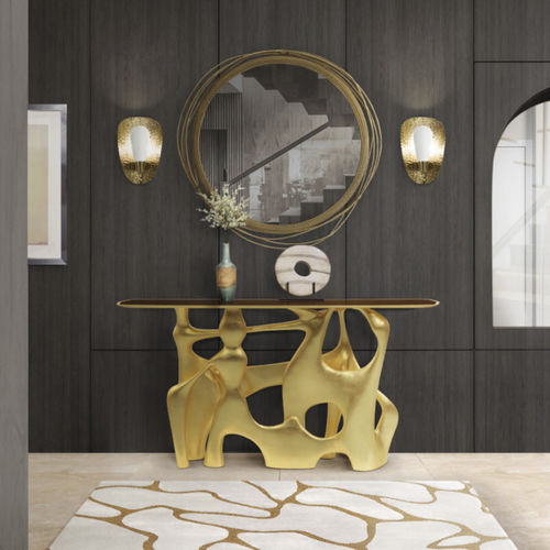Console contemporaine - BASTEI - BRABBU DESIGN FORCES - en noyer / en bois doré à la feuille d'or / avec piètement en bois