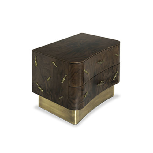 Table de chevet contemporaine - BARAKA - BRABBU DESIGN FORCES - en noyer / en placage de bois / avec piètement en laiton