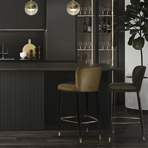 Chaise de bar contemporaine - DALYAN - BRABBU DESIGN FORCES - d'intérieur / en simili cuir / avec piètement en bois laqué