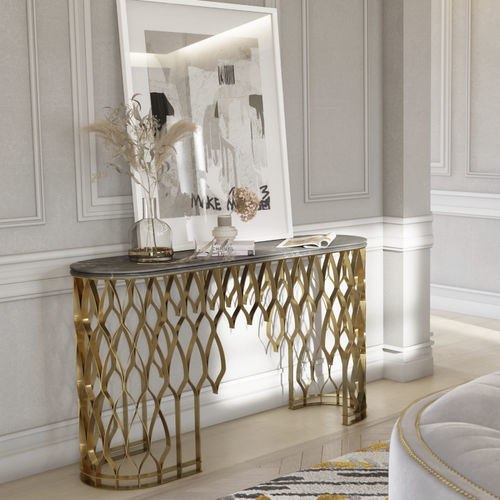 Console contemporaine - MECCA - BRABBU DESIGN FORCES - en marbre / avec piètement en laiton brossé / courbée